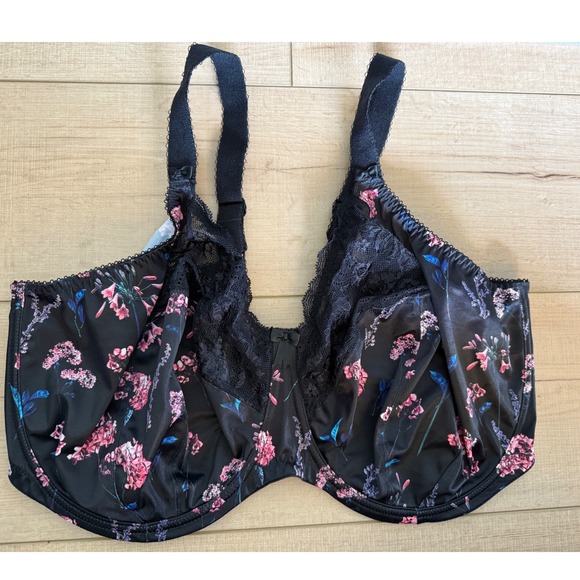 Elomi EL4110MOW Black Floral Lace Plunge Bra US 42L / UK 42HH - Picture 1 of 3